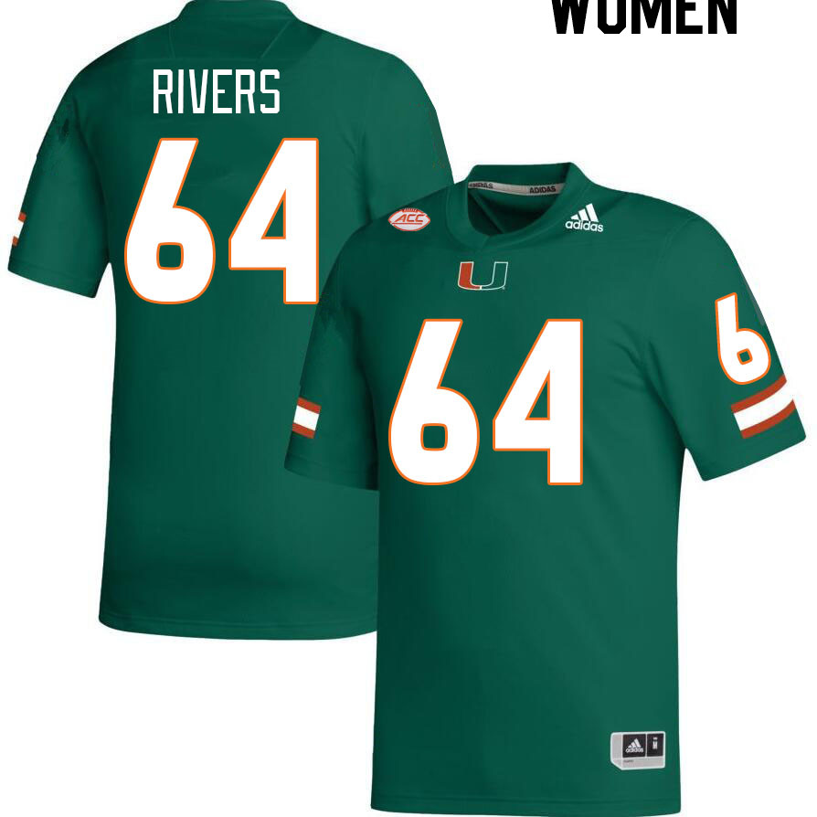 Women #64 Jalen Rivers Miami Hurricanes College Football Jerseys Stitched-Green - Click Image to Close